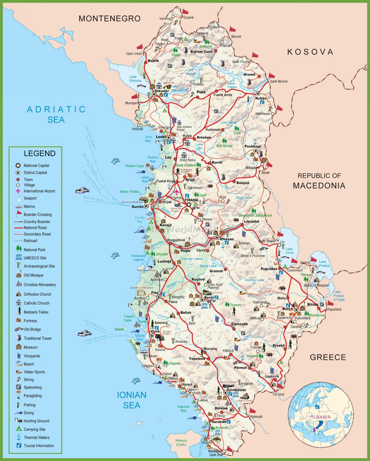 karta över Albanien turister