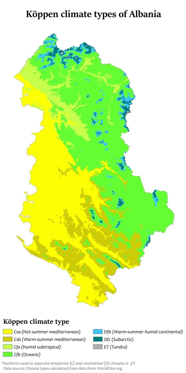 karta över Albanien klimat
