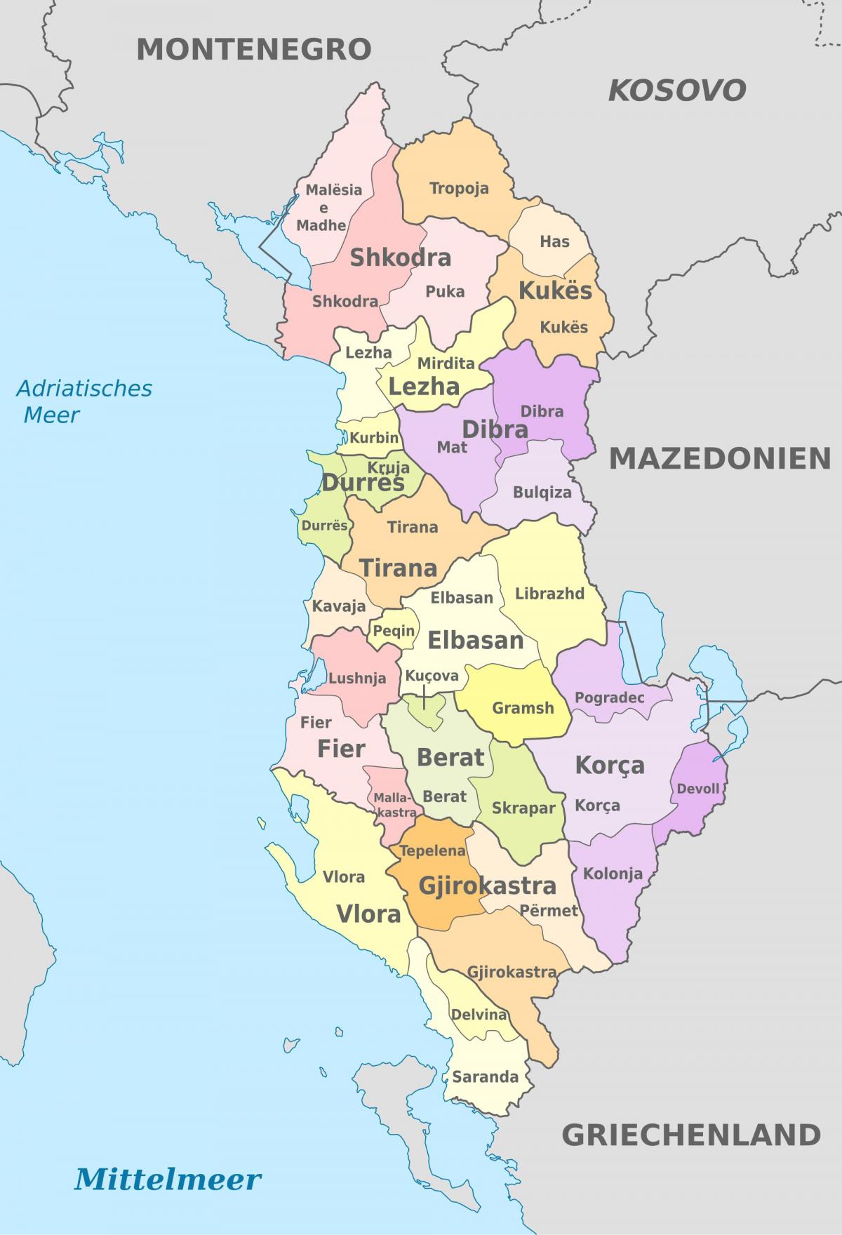 karta över Albanien politiska