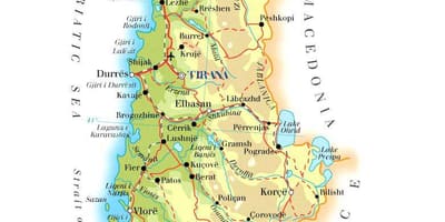 Karta över fysiska karta över Albanien